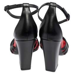 Burberry Black/Red Leather Hove Heel Ankle Strap Sandals Size 38