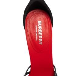 Burberry Black/Red Leather Hove Heel Ankle Strap Sandals Size 38