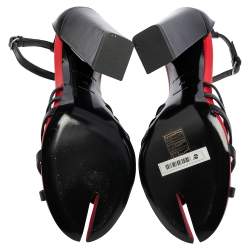 Burberry Black/Red Leather Hove Heel Ankle Strap Sandals Size 38