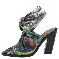 Burberry Multicolor Satin Tillington Ankle Tie Pointed Toe Mules Size 40