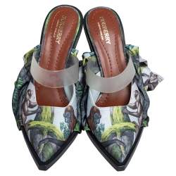 Burberry Multicolor Satin Tillington Ankle Tie Pointed Toe Mules Size 40