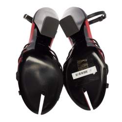 Burberry Black/Red Leather Hove Heel Ankle Strap Sandals Size 38