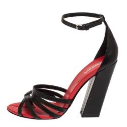 Burberry Black/Red Leather Hove Heel Ankle Strap Sandals Size 38