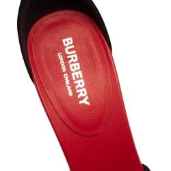 Burberry Black/Red Leather Hove Heel Ankle Strap Sandals Size 38