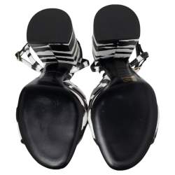 Burberry Black/White Leather Castlebar Ankle Strap Sandals Size 39