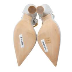 Pre Owned Burberry Pebble Grey Leather Welton Chain Detail T-Strap Ankle-Tie Pumps Size 39