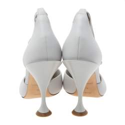 Pre Owned Burberry Pebble Grey Leather Welton Chain Detail T-Strap Ankle-Tie Pumps Size 39