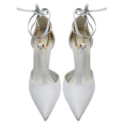 Pre Owned Burberry Pebble Grey Leather Welton Chain Detail T-Strap Ankle-Tie Pumps Size 39