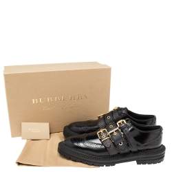 Pre Owned Burberry Black Patent Leather Doherty Multi-Strap Brogue Oxfords Size 39.5