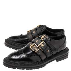 Pre Owned Burberry Black Patent Leather Doherty Multi-Strap Brogue Oxfords Size 39.5
