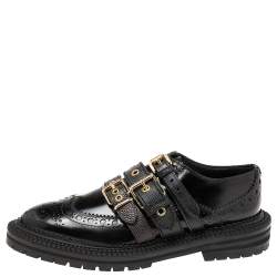 Pre Owned Burberry Black Patent Leather Doherty Multi-Strap Brogue Oxfords Size 39.5