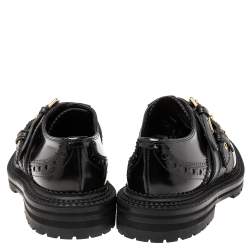 Pre Owned Burberry Black Patent Leather Doherty Multi-Strap Brogue Oxfords Size 39.5
