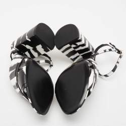 Pre Owned Burberry Black/White Leather Ankle Strap Castlebar Sandals Size 37