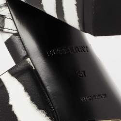 Pre Owned Burberry Black/White Leather Ankle Strap Castlebar Sandals Size 37