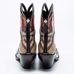 Pre Owned Burberry Beige Canvas Applique Cowboy Boots Size 36.5