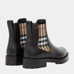 مملوكة مسبقًا Burberry Black Vintage Check Detail Leather Chelsea Boots Size EU 37