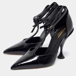 مملوكة مسبقًا Burberry Black Snakeskin Leather Welton T Strap Ankle Wrap Pumps Size 39