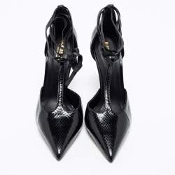 مملوكة مسبقًا Burberry Black Snakeskin Leather Welton T Strap Ankle Wrap Pumps Size 39