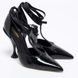 مملوكة مسبقًا Burberry Black Snakeskin Leather Welton T Strap Ankle Wrap Pumps Size 39