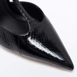 مملوكة مسبقًا Burberry Black Snakeskin Leather Welton T Strap Ankle Wrap Pumps Size 39