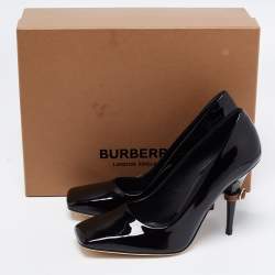 Pre Owned Burberry Black Patent Leather D-ring Square Toe Pumps Size 37.5