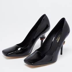 Pre Owned Burberry Black Patent Leather D-ring Square Toe Pumps Size 37.5