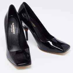 Pre Owned Burberry Black Patent Leather D-ring Square Toe Pumps Size 37.5