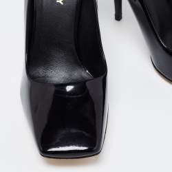 Pre Owned Burberry Black Patent Leather D-ring Square Toe Pumps Size 37.5