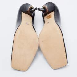 Pre Owned Burberry Black Patent Leather D-ring Square Toe Pumps Size 37.5