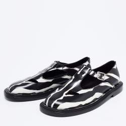 Pre Owned Burberry Black/White Leather Zebra Print T Bar Loafers Size 39.5 