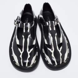 Pre Owned Burberry Black/White Leather Zebra Print T Bar Loafers Size 39.5 