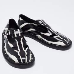 Pre Owned Burberry Black/White Leather Zebra Print T Bar Loafers Size 39.5 