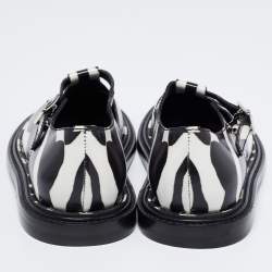 Pre Owned Burberry Black/White Leather Zebra Print T Bar Loafers Size 39.5 