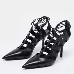 Pre Owned Burberry Black Leather Tie Up Pumps Size 40