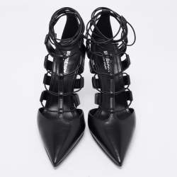 Pre Owned Burberry Black Leather Tie Up Pumps Size 40