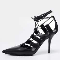 Pre Owned Burberry Black Leather Tie Up Pumps Size 40