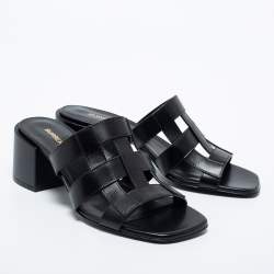 Pre Owned Burberry Black Leather Sandals Size 38
