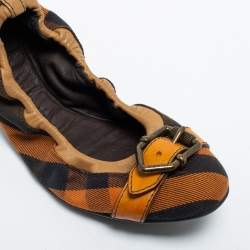 Pre Owned Burberry Multicolor Nova Check Canvas and Leather Buckle Scrunch Ballet Flats Size 39
