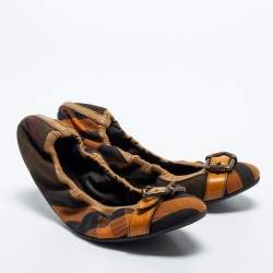 Pre Owned Burberry Multicolor Nova Check Canvas and Leather Buckle Scrunch Ballet Flats Size 39