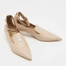 Pre Owned Burberry Beige Stingray Print Leather Brecon Pumps Size 38