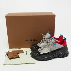 Pre Owned Burberry Black/Grey Fabric And Suede Arthur Sneakers Size 37