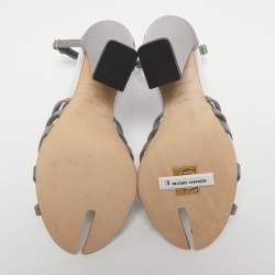 Burberry Grey Leather Hovehigh Ankle Strap Sandals Size 39