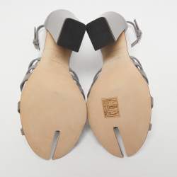 Pre Owned Burberry Grey Leather Hovehigh Ankle Sandals Size 37