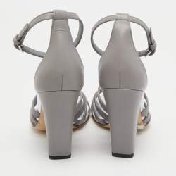 Pre Owned Burberry Grey Leather Hovehigh Ankle Sandals Size 37