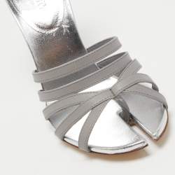 Pre Owned Burberry Grey Leather Hovehigh Ankle Sandals Size 37