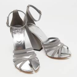 Pre Owned Burberry Grey Leather Hovehigh Ankle Sandals Size 37