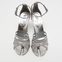 Pre Owned Burberry Grey Leather Hovehigh Ankle Sandals Size 37