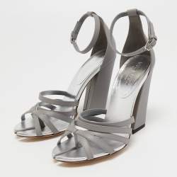 Pre Owned Burberry Grey Leather Hovehigh Ankle Sandals Size 37