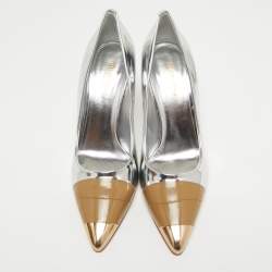 Pre Owned Burberry Silver/Brown Leather Annalise Pumps Size 39.5