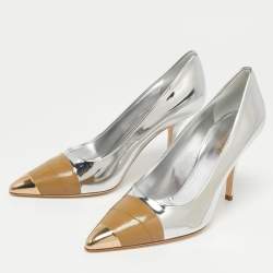 Pre Owned Burberry Silver/Brown Leather Annalise Pumps Size 39.5
